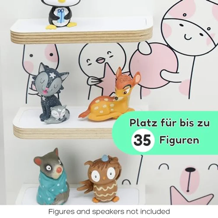 stadtecken Holzregal für Musikbox I passend für die Toniebox und ca. 35 Tonies I Perfekte Aufbewahrung im Kinderzimmer I zum Aufstellen oder Aufhängen (Tiere) – Bild 4