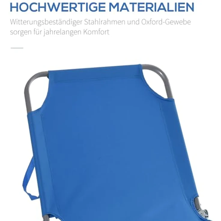 Outsunny Klappbare Sonnenliege mit 5-fach verstellbarer Rückenlehne, wetterfest, bis 120 kg belastbar, für Garten und Outdoor, Blau – Bild 5