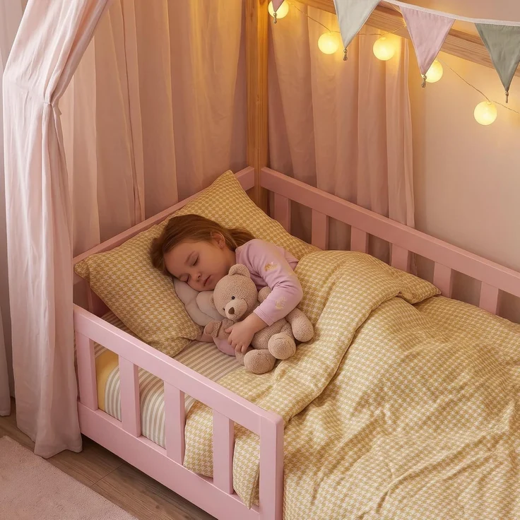 Hausbett Hesel mit Rausfallschutz 70x140 cm Rosa/Natur [en. casa] – Bild 6