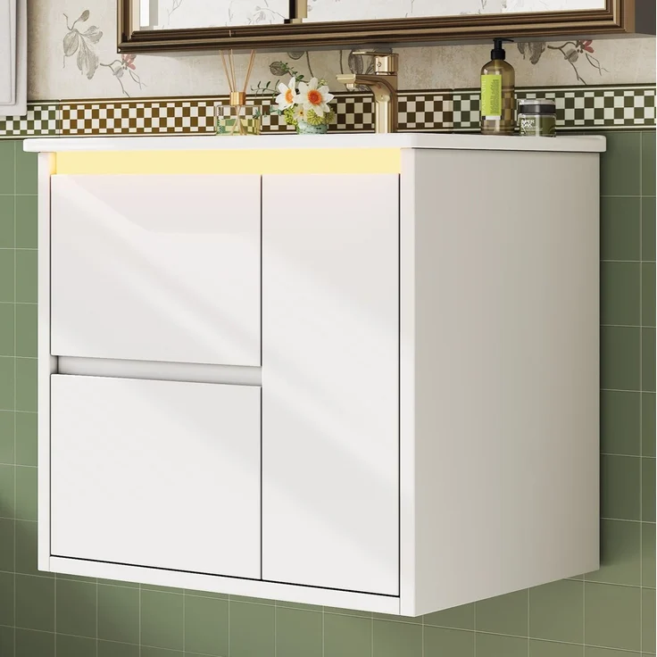 Waschtisch 61 x 46,5 x 57 cm, wandhängend, mit Keramikbecken und LED-Sensorbeleuchtung – Bild 2