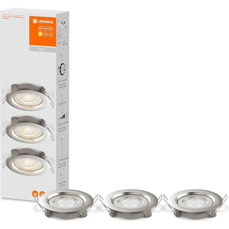 LEDVANCE LED Spot Set Simple Dim 3x4. 9W 2700K Brushed Nickel
