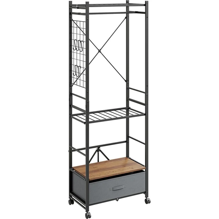 SoBuy KLS23-SCH Kleiderständer, Garderobenständer, Aufbewahrungsturm, Massivholz, Lackiert, Dunkelgrau, 60 x 175 x 32 cm – Bild 1