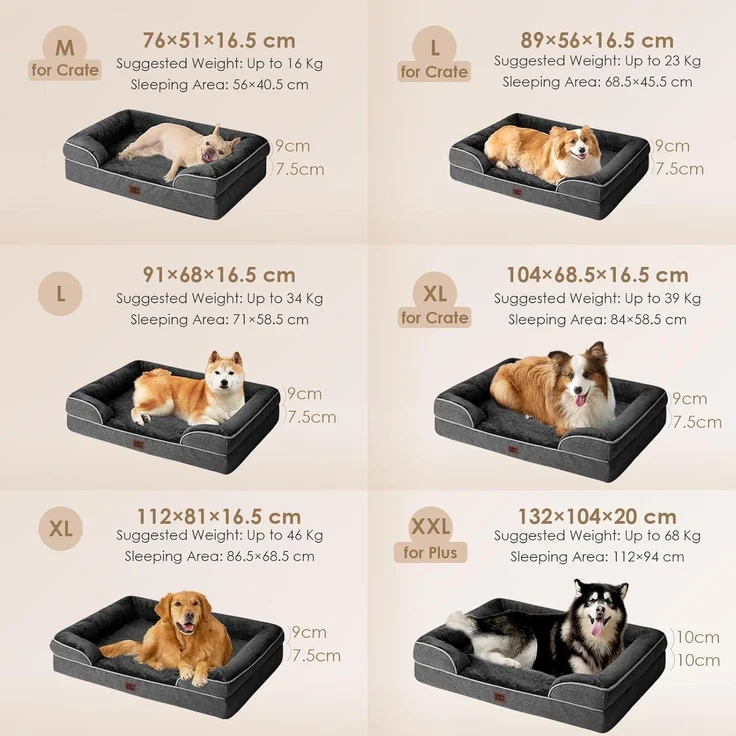 LuxusKollektion 'EHEYCIGA' orthopädisches Hundebett für große Hunde, mit Memory Foam, waschbar, Flanell dunkelgrau, 68 x 91 x 15 cm – Bild 5