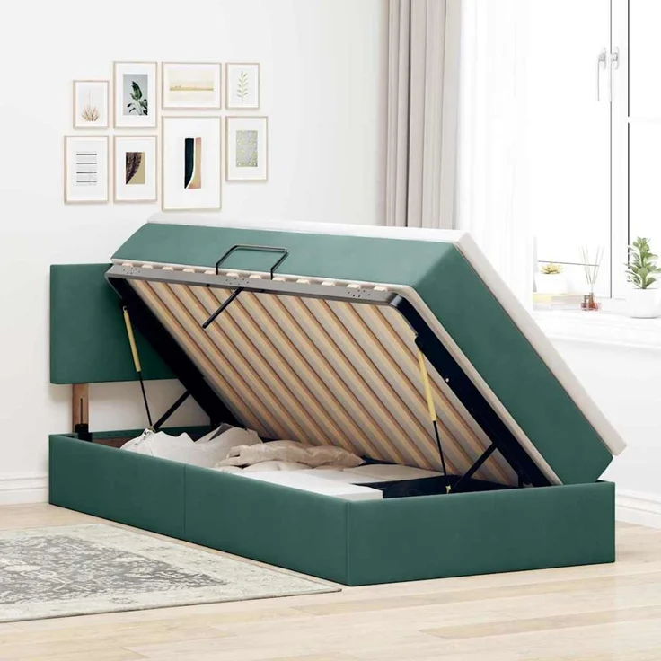 vidaXL Aufbewahrungsbett mit Kopfteil Dunkelgrün 100 x 200 cm Samt 3370680 – Bild 4