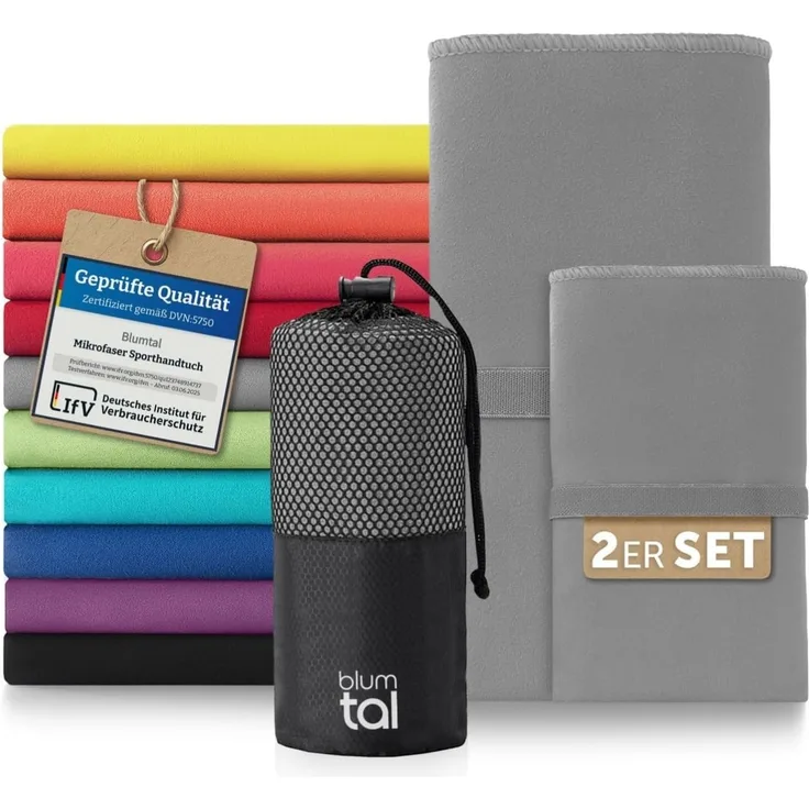 Blumtal Sporthandtuch Mikrofaser Handtücher Set, Mikrofaser (2-St), Ultra leicht, kompakt & schnelltrocknend