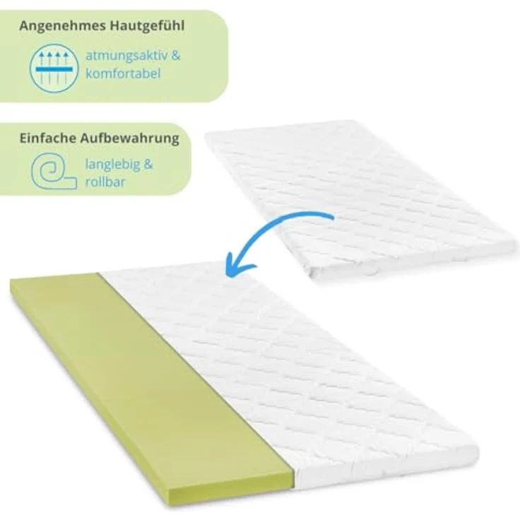 sleepling ergonomischer Viscoschaum Topper, 80 x 200 cm, für alle Matratzen, weiß, allergikergeeignet, 6 cm Höhe – Bild 4