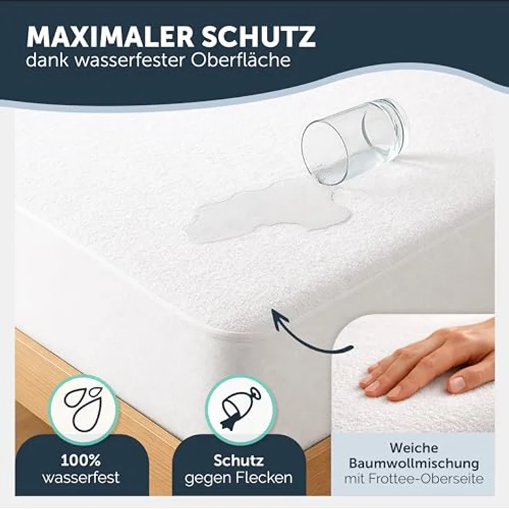 Blumtal Matratzenschoner Wasserdichter Atmungsaktive Matratzenauflage mit Spannfixierung, Geräuscharm, Oeko Tex Zertifiziert – Bild 2