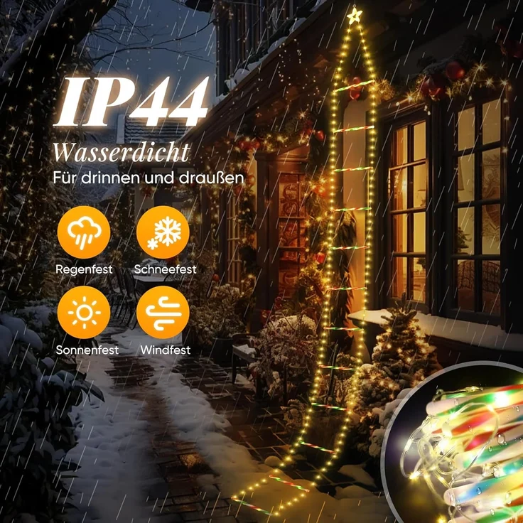 Salcar LED-Lichterkette LED Weihnachts Leiter 3M Weihnachtslichterkette Warmeweiß, Timer, Memory, 9 Modi(Stufenlos Warmweiß/Vierfarben/Macaron-Farben) – Bild 4