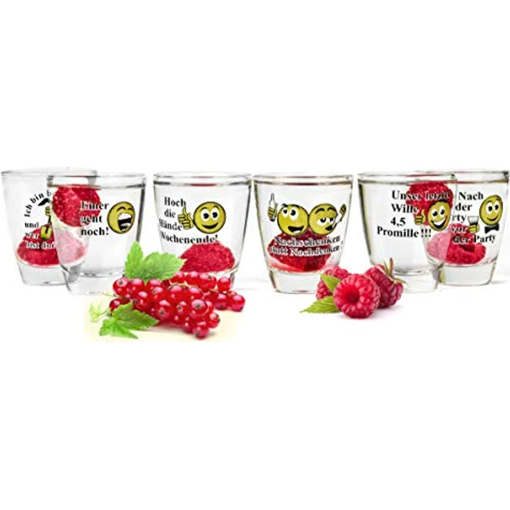 Sendez Schnapsglas 6 Schnapsgläser mit Sprüchen Shots Stamper Wodkagläser Barrel, 6-tlg, Glas – Bild 4