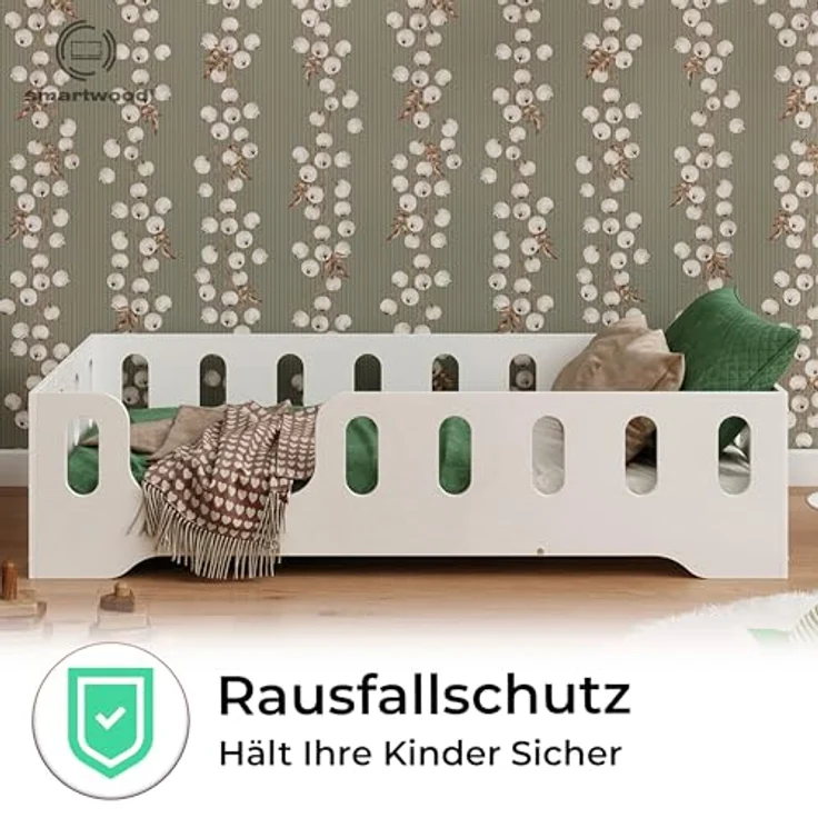 smartwood Kinderbett Bodenbett 90x200 mit Rausfallschutz & Lattenrost - Weiß - Kinder Montessori Bett TILA 2L mit glatten Kanten - Betten für schnelle Montage - Bis 230 kg belastbar – Bild 7