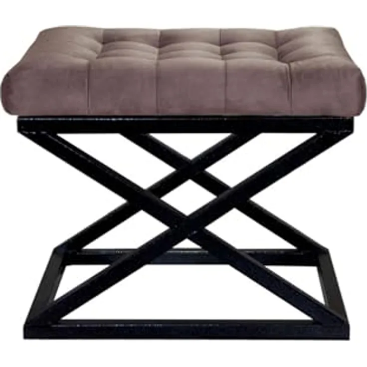 Atelier Del Sofa Stylish Pouffe with Metal Frame, 50 x 42 x 40 cm | 100% Polyester Babyface Fabric, Grey with Black & Brown Accents | Perfect for Modern Living Spaces