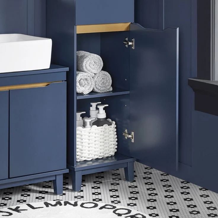 SoBuy BZR112-B Badezimmer-Hochschrank, MDF, Lackiert, Dunkelblau, 30 x 180 x 30 cm – Bild 4