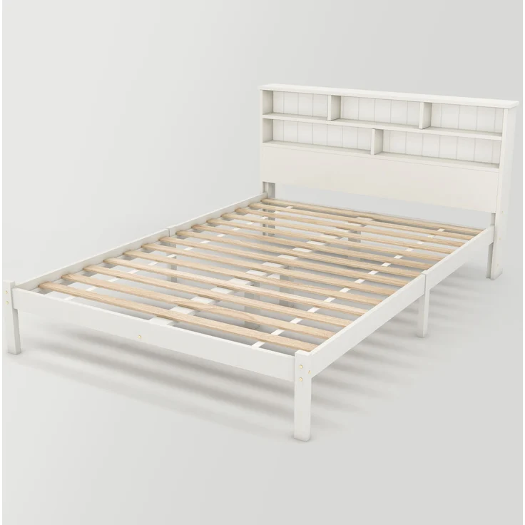 Massivholz-Bett mit Bücherregalkopfteil & Rollschubladen, 140x200 cm, Weiß, ohne Matratze – Bild 10