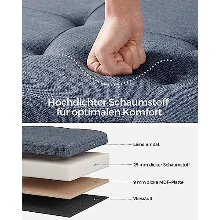 Songmics 110 cm Sitzbank mit Stauraum, klappbare Sitztruhe, Aufbewahrungsbox, Fußbank, helldenimblau LSF077Q01 – Bild 6