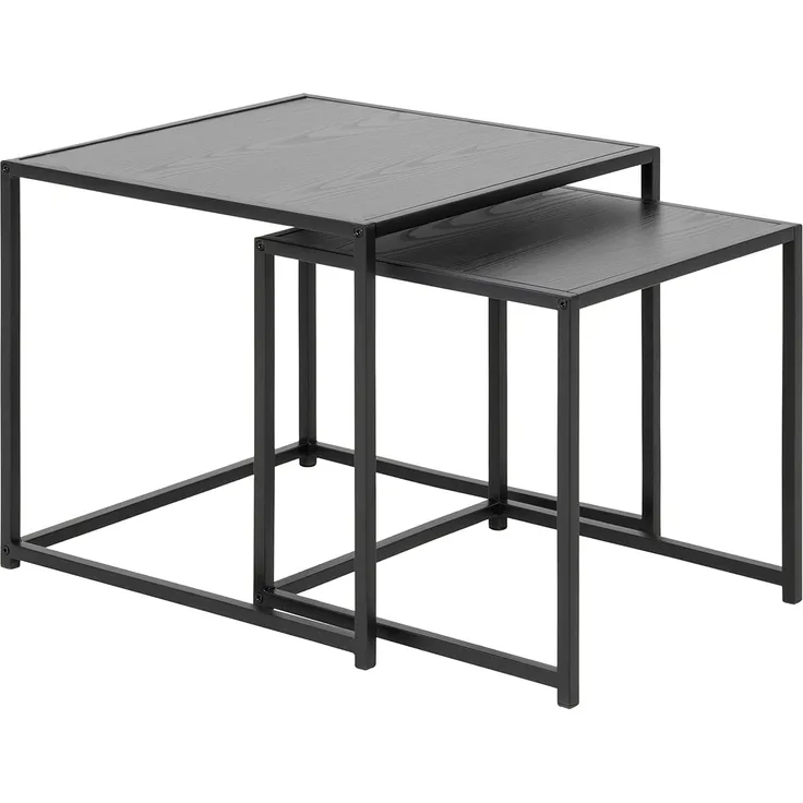 Satztische, Beistelltische im 2er-Set SEAFORD, schwarz Esche/Metall