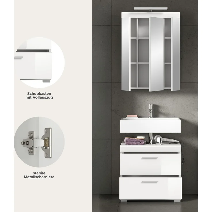 Xonox Scout Badkombination (B/H/T: 60x191x34 cm) in weiß Nachbildung und weiß Hochglanz tiefzieh – Bild 9