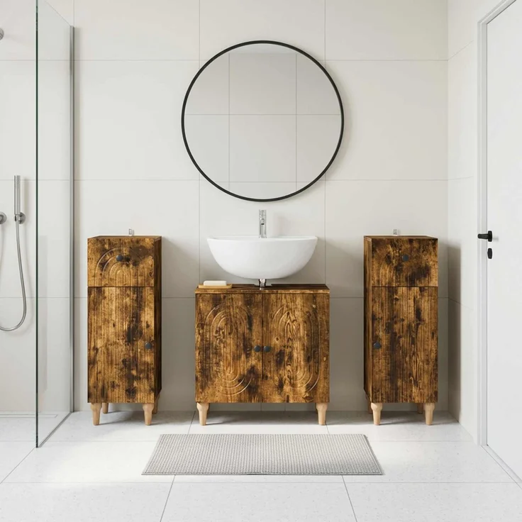 vidaXL 3-teiliges Badezimmer-Schranksystem ALKMAAR 3 stk. Raucheiche 3417995 – Bild 1
