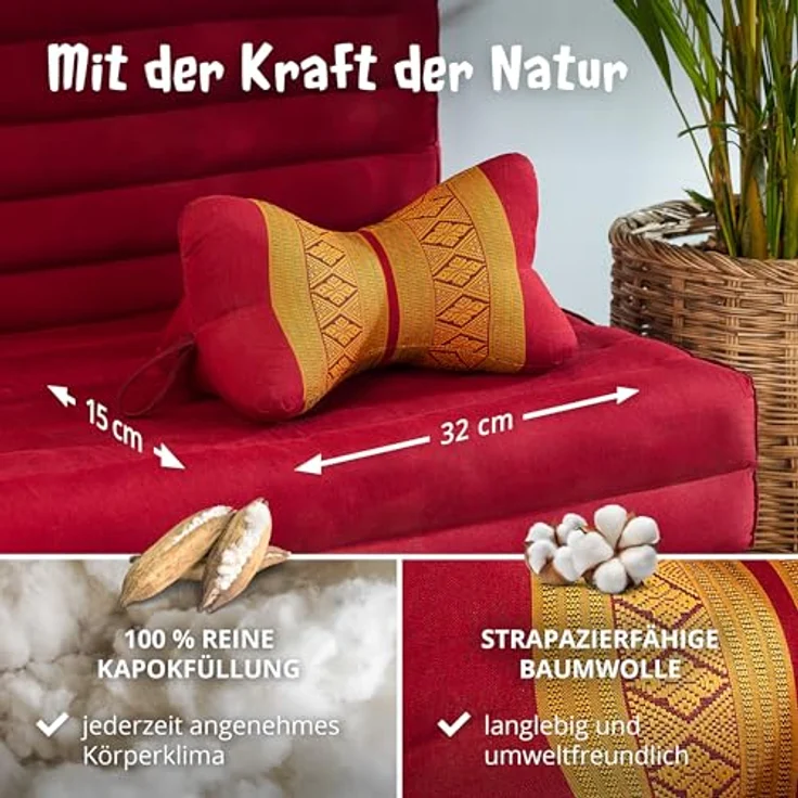 livasia Nackenstützkissen Knochenkissen, vegan und handgefertigt, Ø 15x32cm, Kapok – Bild 5