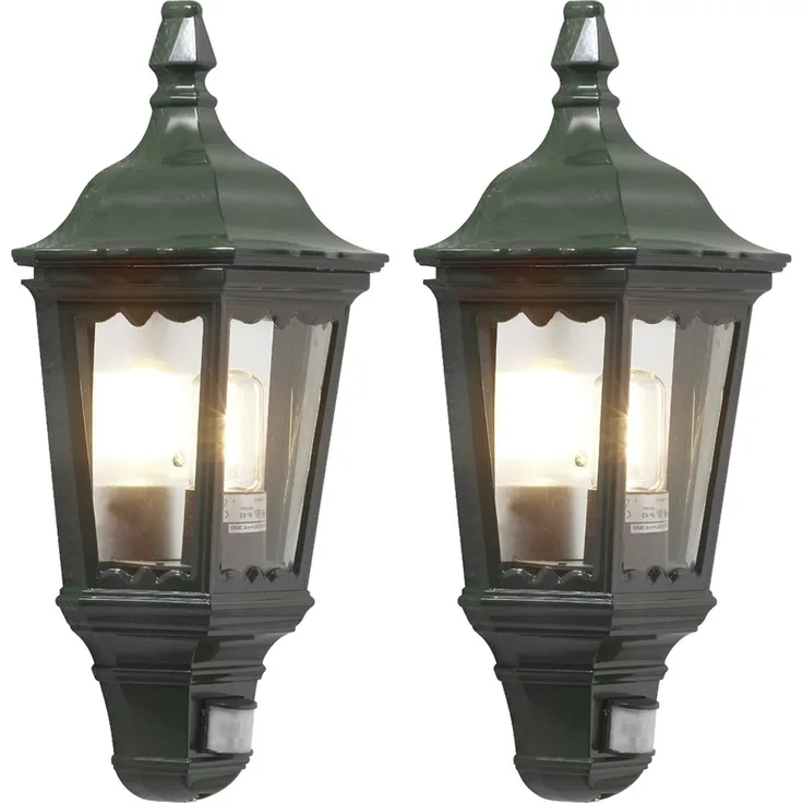 2er-Setgrüne Wandleuchte Halbschale mit Bewegungsmelder, FIRENZE, E27, Aluminium