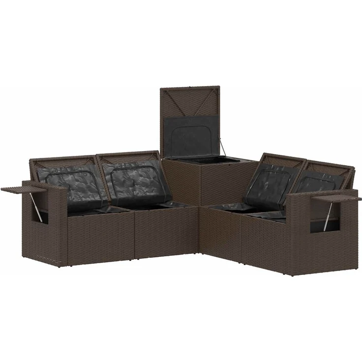 vidaXL Sofa Set 5 stk. Braun und Creme Weiß Polyrattan und Stahl 3447876 – Bild 6