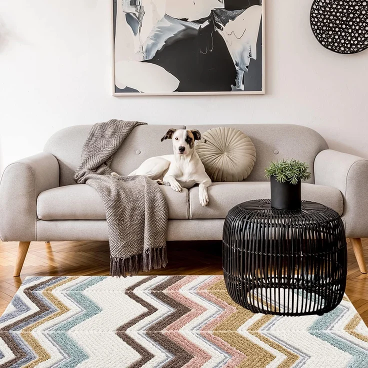 Teppich Wohnzimmer Hochflor - 80x150cm - Pastellfarben - Geometrisch Zick Zack - Muster - Boho - Skandinavisch Flauschig Weich - Schlafzimmer – Bild 5