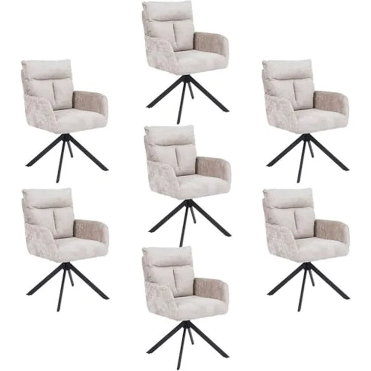 HOME DELUXE Esszimmerstuhl mit Armlehne ALUNA Chenille - 7er Set Beige – Bild 1