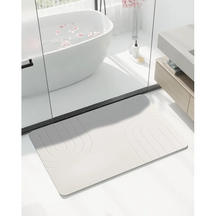 Ribelli Kieselgur Badematte rutschfest 60x39 cm, Duschvorleger Badvorleger Schnelltrocknend, 100% Natürlich Stein Bodenmatte, Bad Matte Super Saugfähig Badezimmermatte