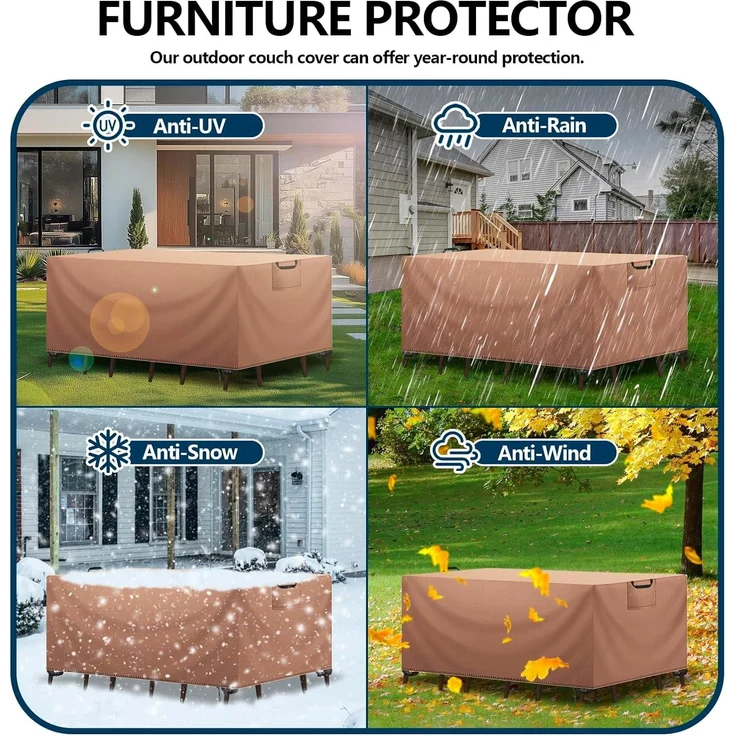 Aujink Abdeckung Gartenmöbel Winterfest, Wasserdichte Schutzhülle Gartenmöbel 420D Oxford Anti-UV Abdeckplane für Gartentische Terrassenmöbel Regenschutz und Staubfest Abdeckhaube Khaki 200 x 100 x 75 cm – Bild 7