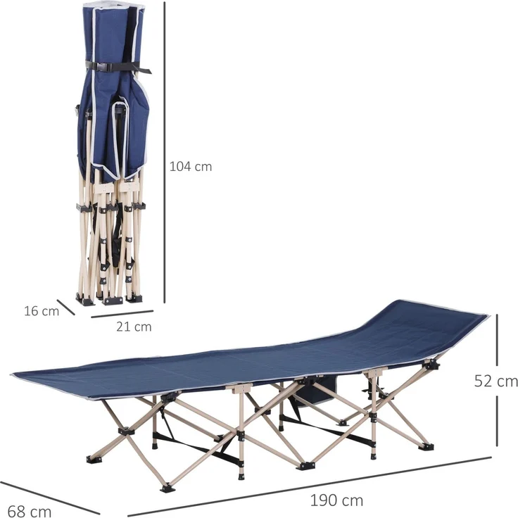 Feldbett mit Oxford-Bezug, klappbar mit Tragetasche, 190x68x52 cm, Blau – Bild 3