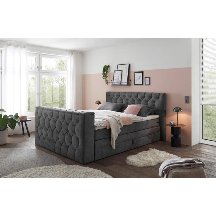 Boxspringbett Springdale - motorisierter TV-Halterung, geräumigem Bettkasten und Duo-Wendematratze H3/H4 - ED Exciting Design – Bild 1