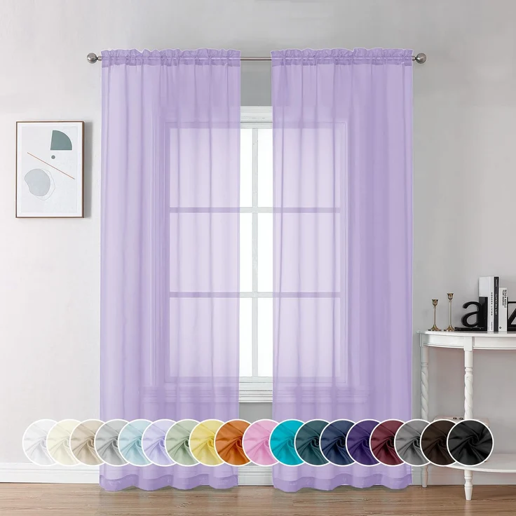 Chyhomenyc Durchsichtige Vorhänge, 213 cm lang, 2 Stoffbahnen, lichtfilternd, weich, luftig, Voile, Stangentaschen, durchscheinende Fenstervorhänge für Schlafzimmer, Wohnzimmer, jeweils 106x213 cm