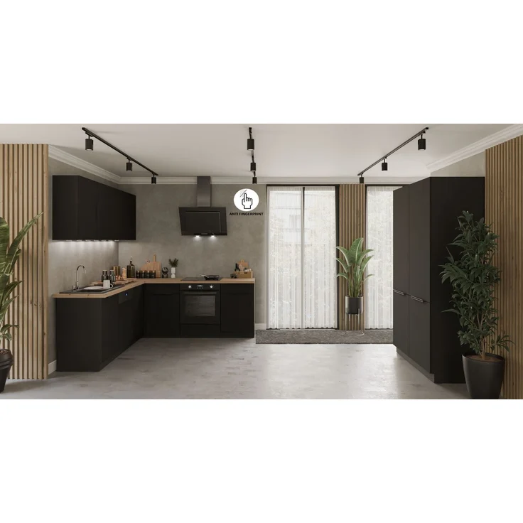 Winkelküche ARIA K-BL ECKE 1 - 215 x 220 + 120 cm Anti Fingerprint Küchenzeile Küchenblock Singleküche Einbauküche Küche Eckküche – Bild 1