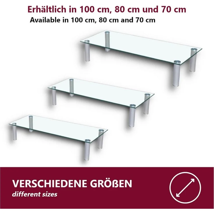 HOOZ TV-Aufsatz Klarglas mit Aluminiumfüßen - Ablage und Platzerweiterung 70x35cm, (modern, 1-St, mit Aufbauanleitung), aus Sicherheitsglas – Bild 4