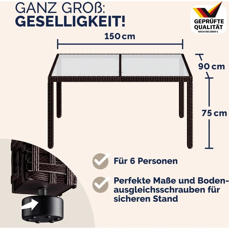 CASARIA® Gartentisch Wetterfest 150x90cm Polyrattan – Bild 2