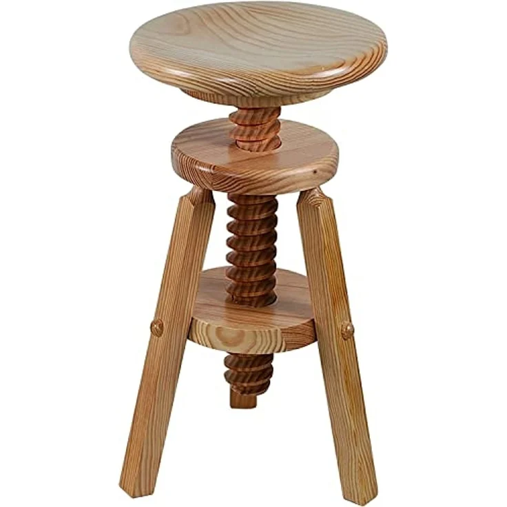 Aranaz Drehhocker aus Holz, rund, niedrig, höhenverstellbar, ideal für Zuhause, Esszimmer, Küche oder Garten, aus Kiefernholz, lackiert, 29 x 29 x 48-64 cm – Bild 1