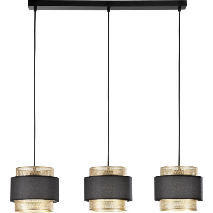 LED Hängelampe 3-flammig, Metall Gold mit Stoffblende Schwarz, Breite 85cm – Bild 2