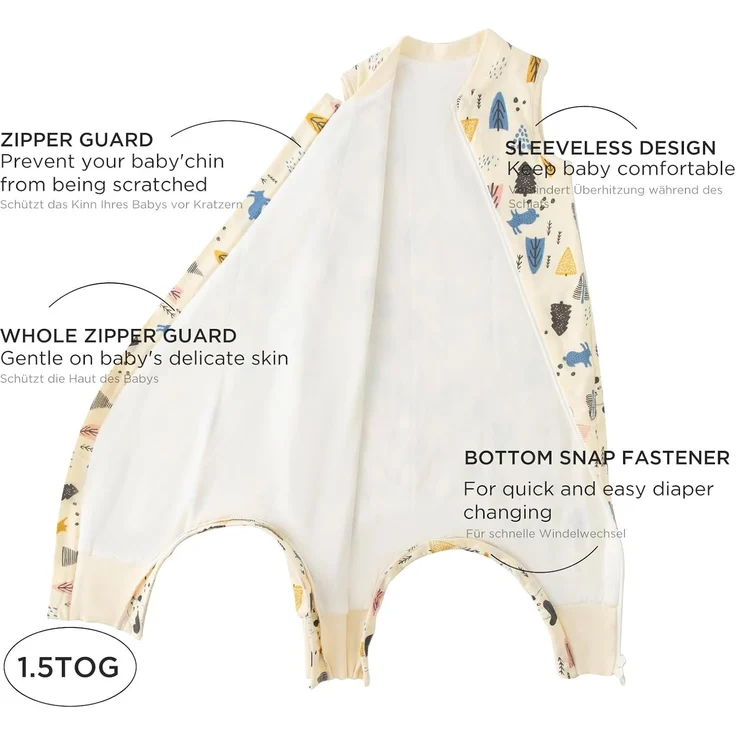 Duomiaomiao Baby Schlafsack, 1x Ganzjahresschlafsack, 1.5tog-beige Panda, 75cm / Babygröße 80-90cm, 100% Baumwolle – Bild 4