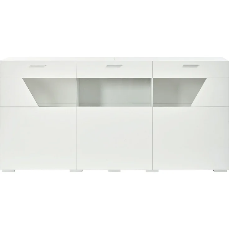 DESVIAE Sideboard Weiß aus Spanplatte – 160x78x38 cm – 3 Türen, LED-Beleuchtung – Bild 8