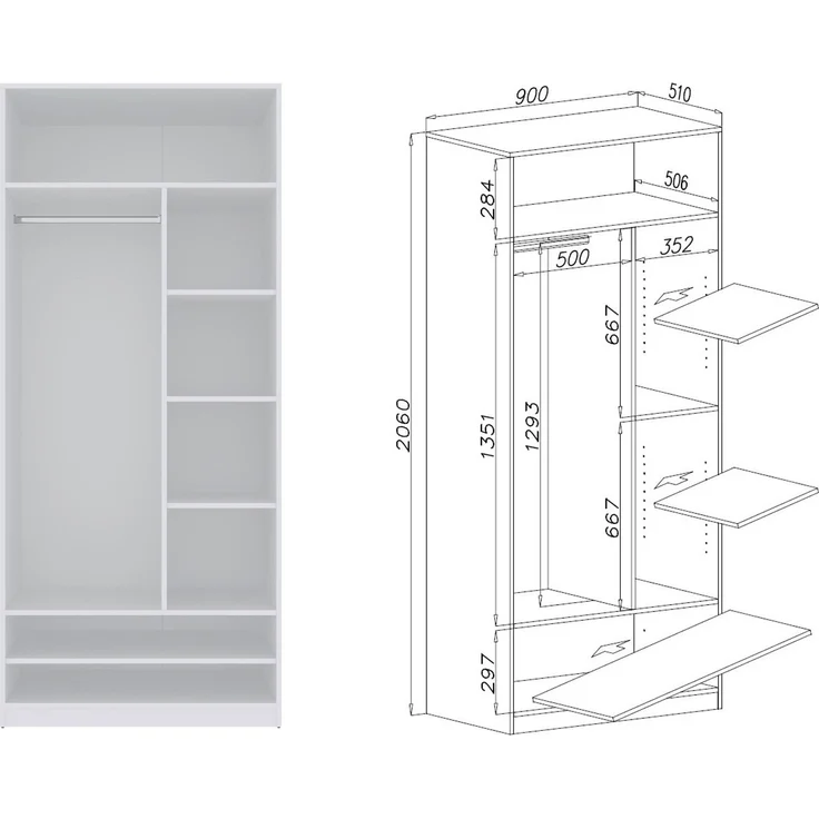 Marmex Möbel TRES SET B(B) Garderobenschrank-Set für Kleidung, Schuhe, offener Kleiderschrank mit Regalsystem, laminierte Spanplatte, weiß, 320x206x51 cm – Bild 4