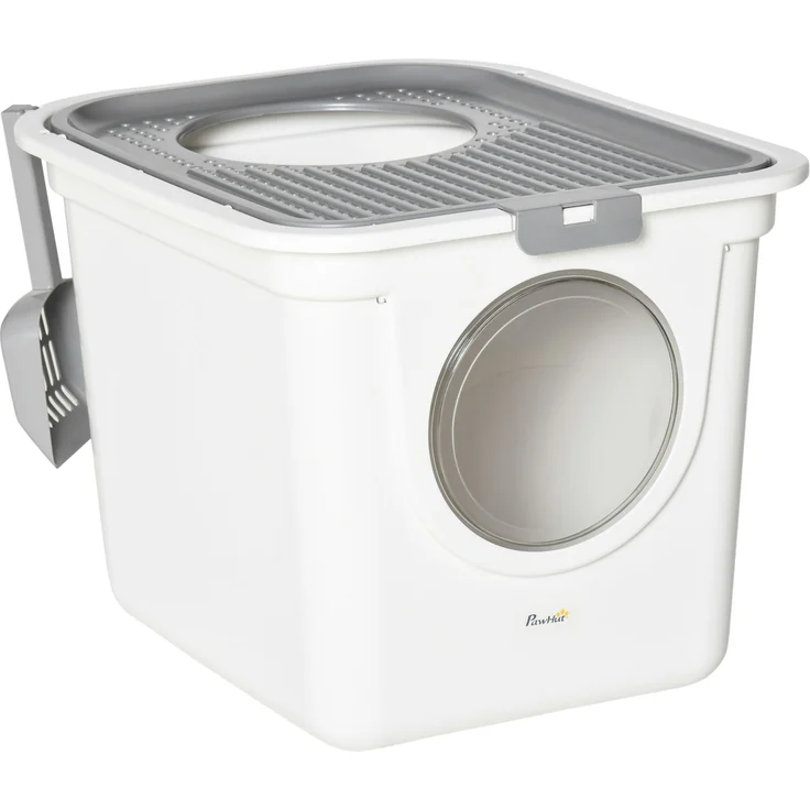 Katzentoilette mit Deckel Katzenklo mit Schaufel, bis 5 kg, Indoor, Kunststoff, Grau+Weiß, 44x55x39cm--Weiß--44x55x39cm--YOUDENOVA – Bild 1