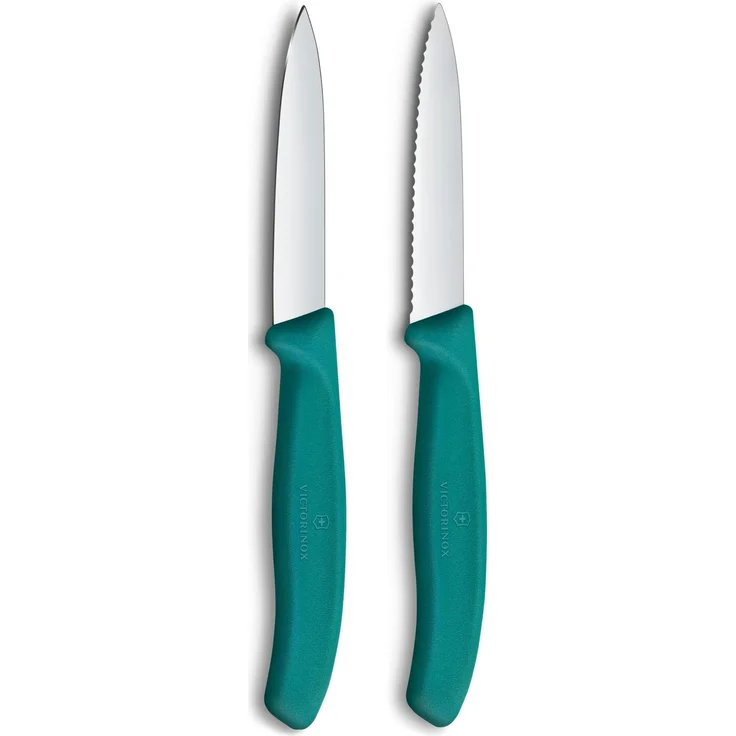 Victorinox Swiss Classic Gemüse- und Schälmesser, für Obst und Gemüse, Extra Scharf, Gerade und Wellenschliff, Rostfreier Stahl, Grün