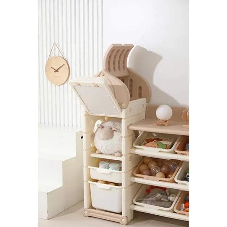 habeig Kinderregal Zwiebelturm Spielzeugregal 10 Aufbewahrungsboxen Klappfach zum Bemalen, Alles abgerundete Kanten – Bild 4