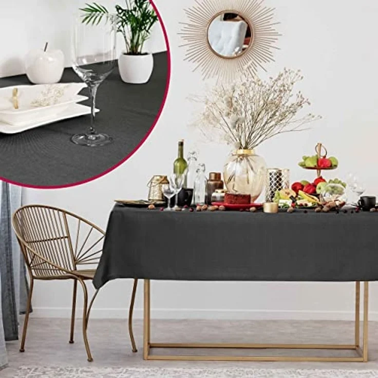 DecoHomeTextil Leinen Optik Tischdecke, Rechteckig 130x280 cm Hellgrau, wasserabweisend, fleckenabweisend, abwaschbar, Lotuseffekt, bügelfrei – Bild 4