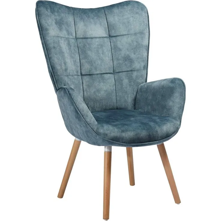 MEUBLE COSY Sessel Lounge Relaxstuhl Polstersessel Lesesessel Armlehnstuhl Stuhl mit Rückenlehne Massivholz Stoff Kissen Blau, Bogdan Blue Dark Wood Leg