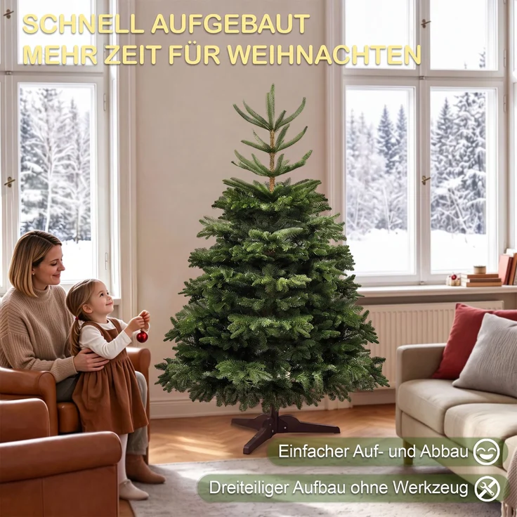 Aurelia Home Weihnachtsbaum künstlich 150 cm – Nordmann-Optik aus PE/PVC, Holzständer, Tasche – Bild 5