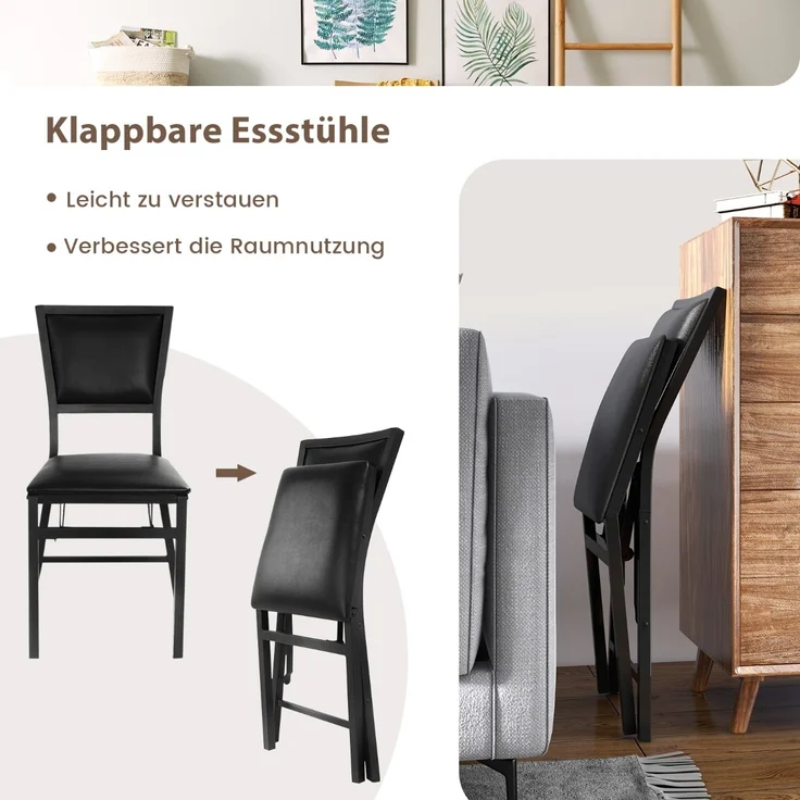 2er Set Esszimmerstühle mit Metallrahmen Klappbare Polsterstühle Küchenstühle – Bild 4