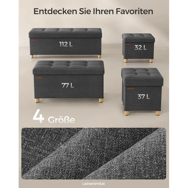Songmics Sitzbank mit Stauraum, Schuhbank, klappbare Sitztruhe, Aufbewahrungsbox, Fußbank, 32 x 40 x 33,5 cm, für Wohnzimmer, Schlafzimmer, dunkelgrau LSF012G11 – Bild 8