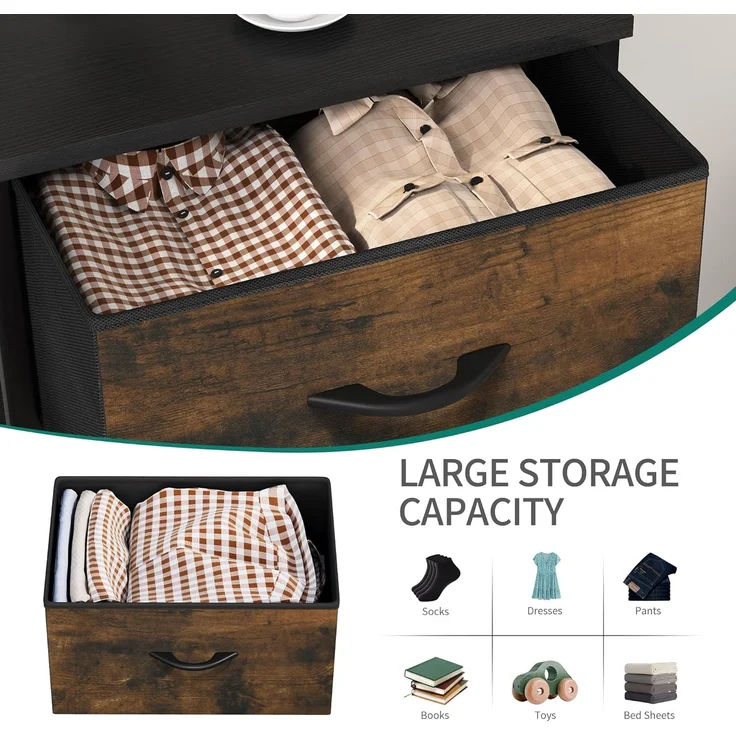 YITAHOME kommode mit Schubladen, Schrank mit 8 Schubladen aus Stoff, Aufbewahrungskommode für Schlafzimmer, Wohnzimmer, Kinderzimmer, Flur, rustikal braun – Bild 4