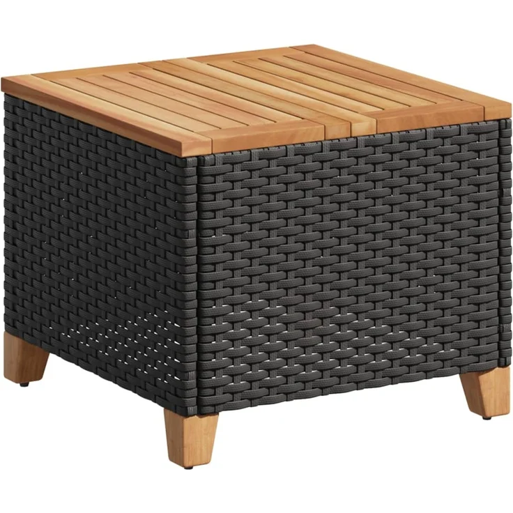 Gartentisch, Beistelltisch, Balkontisch Schwarz 45x45x37 cm Poly Rattan Akazienholz – Bild 2
