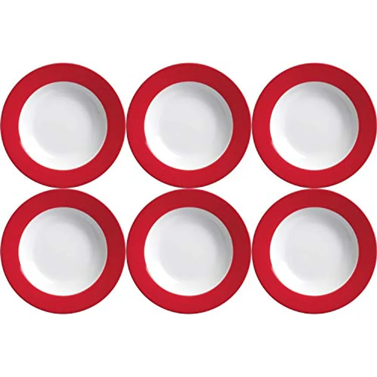 Presotto Suppenteller, Rot, Keramik, 22 cm Durchmesser, 6er Set, Spülmaschinengeeignet